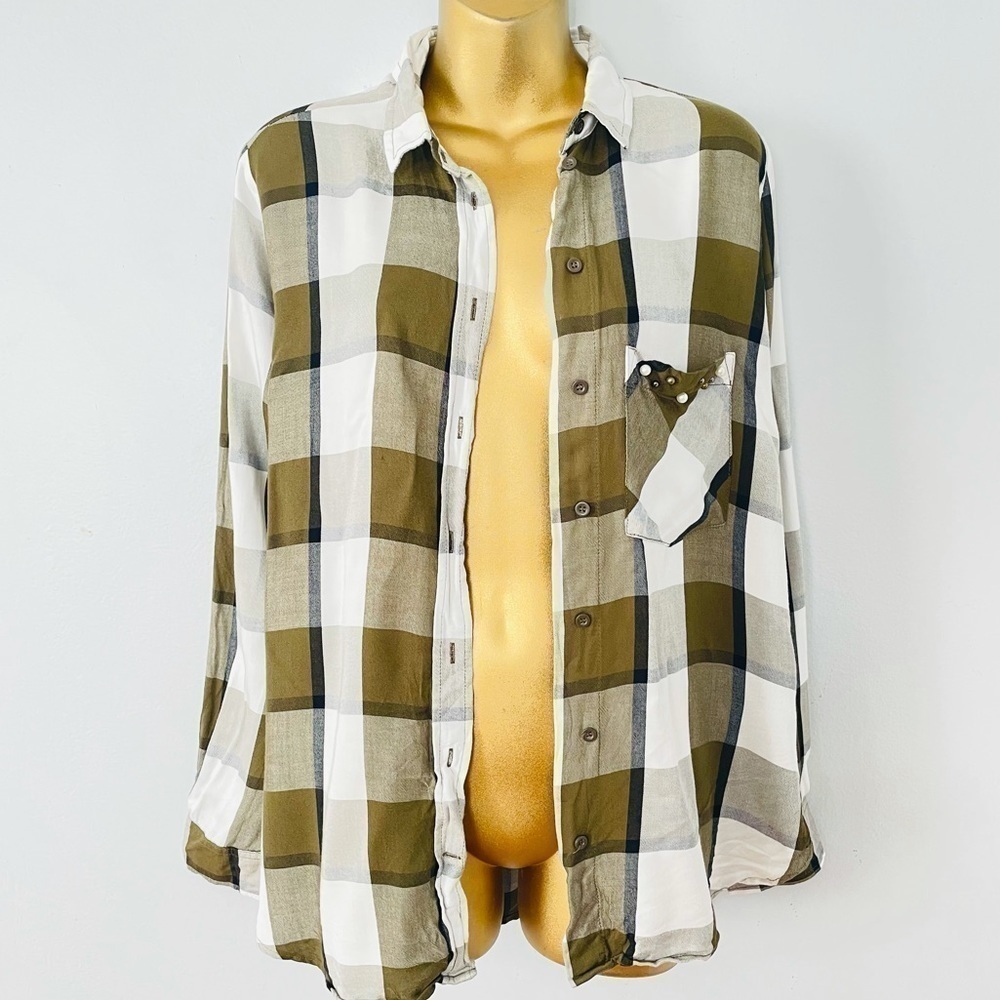 Zara plaid button up shirt top pistachio green spring 2026 - Picture 2 of 5
